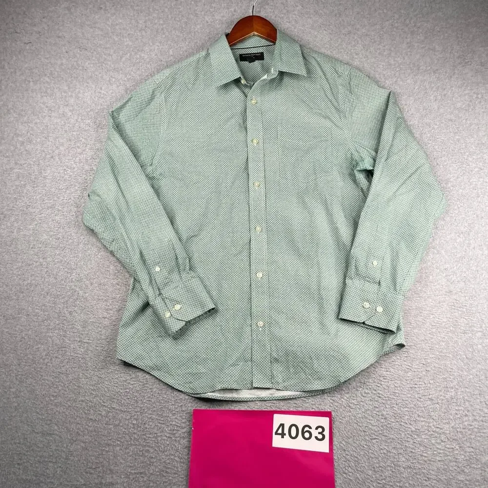 Banana Republic Non Iron Slim Shirt Green Diamond Print Button Up Long Sleeve L